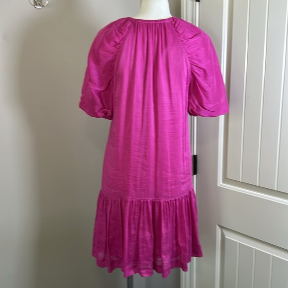 Marie Oliver Greta Linen Silk Blend Mini Dress Pink camellia puff sleeve Sz S - Picture 8 of 13